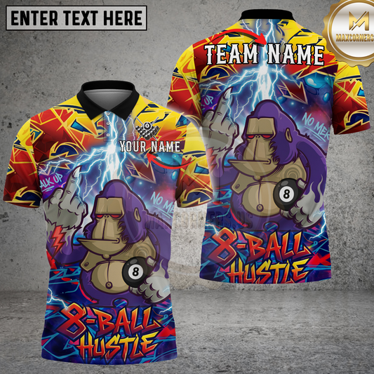 Maxcorners Pool Gorilla 8-Ball Hustle Multicolor Options Personalized Name, Team Name 3D Shirt (4 Colors)