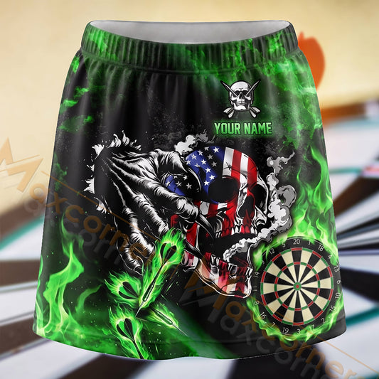Maxcorners Darts Green Flame Eagle Dartboard Personalized 3D Skort, Skirts With Shorts