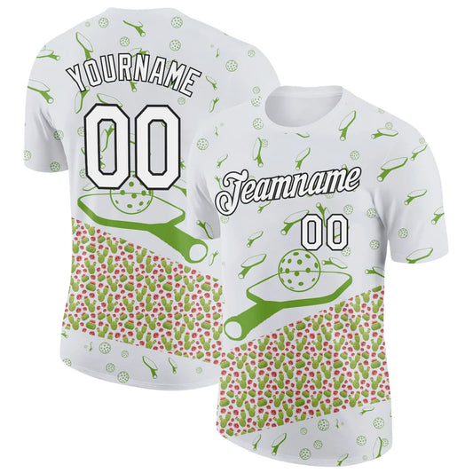 Maxcorners Pickleball Paddle Ball White Green Desert Cactus Diagonal Split Personalized Name 3D Unisex Shirt