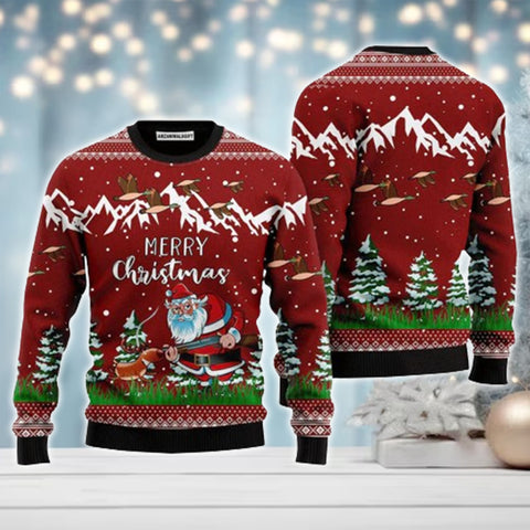 Maxcorners Santa Duck Hunting Merry Christmas All Over Print Sweater