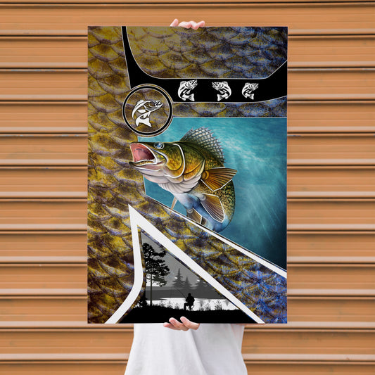Maxcorners Walleye Fishing Scale Texture Geometric Art Personalized Name 3D Poster