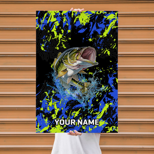 Maxcorners Largemouth Bass Fishing Neon Splash Abstract Art Personalized Name 3D Poster