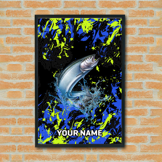 Maxcorners Salmon Fishing Neon Splash Abstract Art Personalized Name 3D Poster