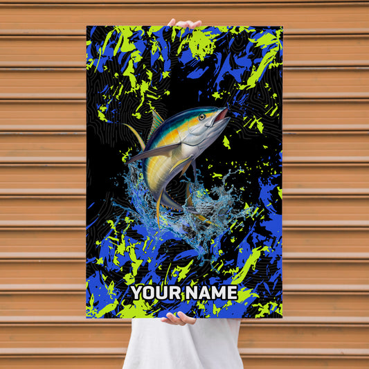 Maxcorners Tuna Fishing Neon Splash Abstract Art Personalized Name 3D Poster