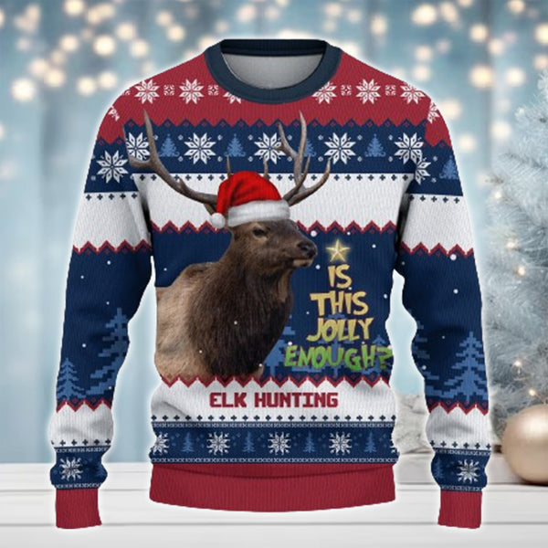 Maxcorners Elk Hunting Jolly Merry Christmas All Over Print Sweater