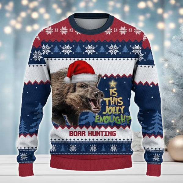 Maxcorners Boar Hunting Jolly Merry Christmas All Over Print Sweater