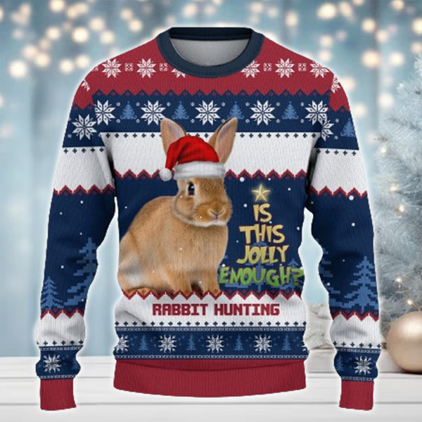 Maxcorners Rabbit Hunting Jolly Merry Christmas All Over Print Sweater