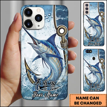Maxcorners Marlin Fishing Phone Case Hook Line Ocean Bubble Design Personalized Name Phone Case