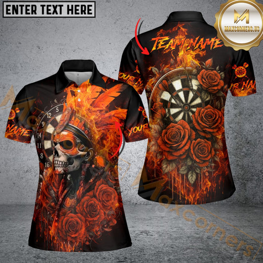 Maxcorners Darts Skull Fire Roses Multicolor Customized Name, Team Name 3D Shirt For Women