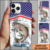 Maxcorners Fishing American Flag Nautical Sketch Style Personalized Name Phone Case (10 Fish Species)