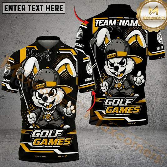 Maxcorners Bunny Swing Golf Polo Customized Name, Team Name 3D Shirts (4 Colors)