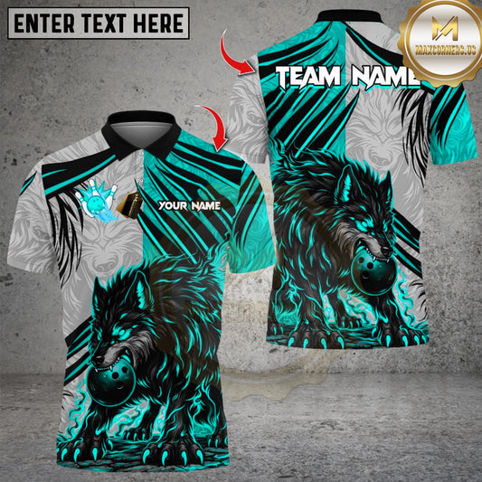 Maxcorners Flame Wolf Bowling Design Multicolor Customized Name, Team Name 3D Shirts