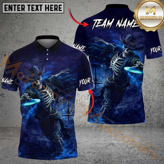 Maxcorners Shadow Skeleton Disc Golf Polo Shirt Personalized Name, Team Name 3D Shirt (4 Colors)