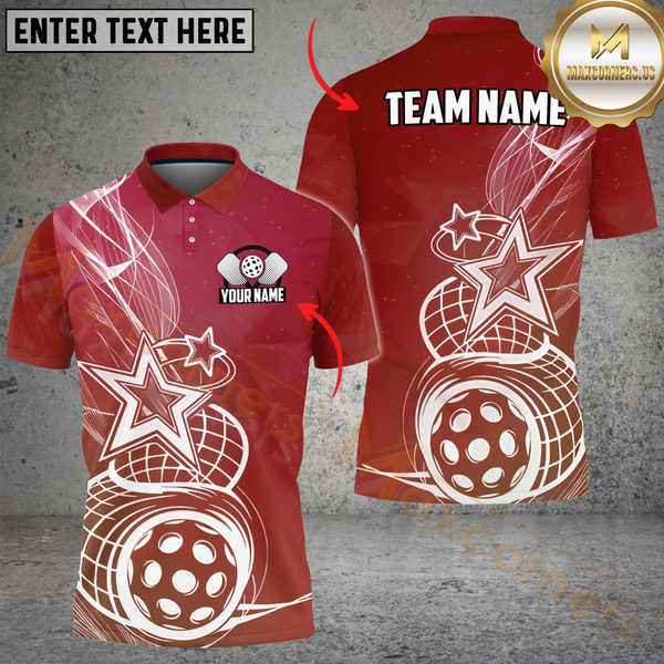 Maxcorners Pickleball Star Multicolor Customized Name, Team Name 3D Shirts