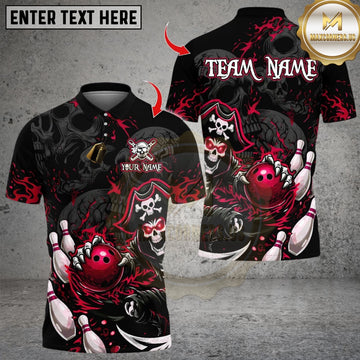 Maxcorners Bowling Skeleton Pirates Skull Multicolor Customized Name, Team Name 3D Shirts