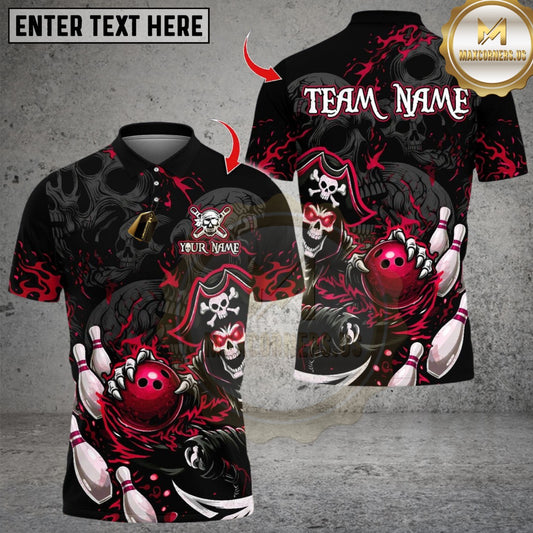 Maxcorners Bowling Skeleton Pirates Skull Multicolor Customized Name, Team Name 3D Shirts