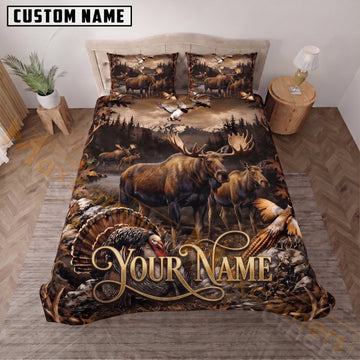 Maxcorners Moose Hunting Mountain Wildlife Custom Name 3D Bedding Set
