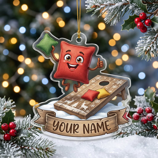 Maxcorners Cornhole Red Bag Mascot Christmas Design Customized Name 3D Keychain And Ornament