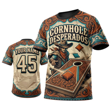 Maxcorners Cornhole Desperados Western Skull Personalized Name 3D Unisex Shirt
