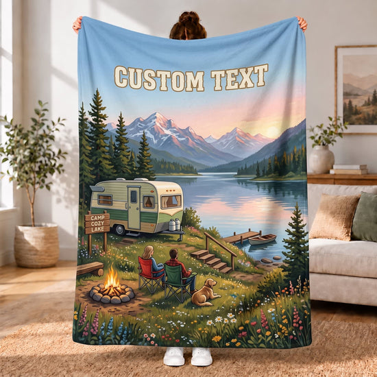 Maxcorners RVs Travel Trailer Alpine Lake Meadow Custom Name 3D Blanket