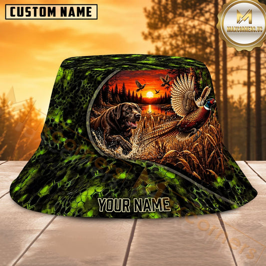 Maxcorners Wild Boar Hunting Green Woodland Blaze Personalized Name 3D Bucket Hat