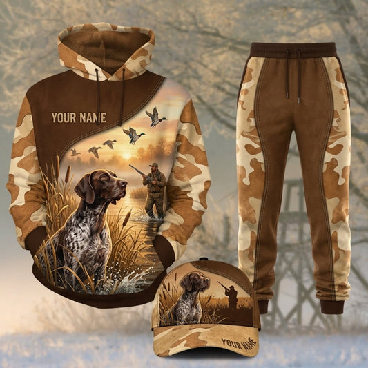 Maxcorners Duck Hunting Hunting Dogs Flying Ducks Brown Camo Personalized 3D Shirts