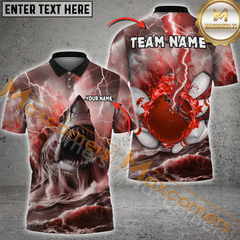 Maxcorners Shark and Lightning Bowling Jersey Multicolor Option Customized Name, Team Name 3D Polo Shirt