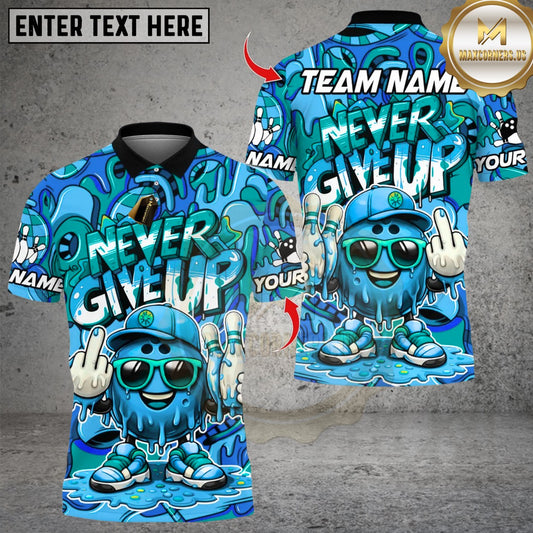 Maxcorners Bowling Never Give Up Cartoon Ice Cream Multicolor Customized Name, Team Name 3D Shirt