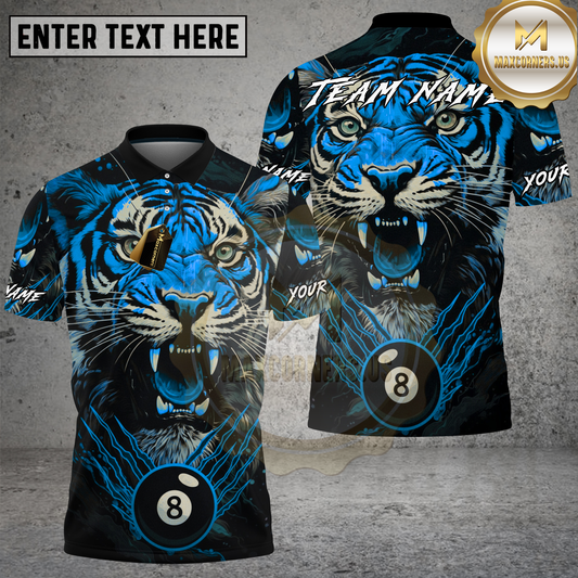 Maxcorners Billiard Shirts Tiger 8-Ball Billiards Fierce Design Multicolor Options Personalized Name, Team Name 3D Shirt (4 Colors)