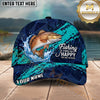 Maxcorners Fishing Navy Aqua Polygon Brush Splash Personalized Name 3D Cap (12 Fish Species)