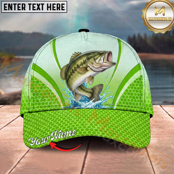 Maxcorners Fishing Cap Green Honeycomb Water Splash Personalized Name 3D Cap (12 Fish Species)
