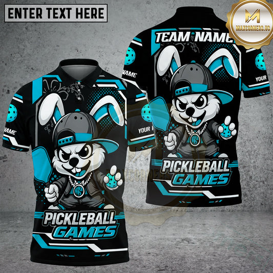 Maxcorners Pickleball Polo Hip Hop Rabbit Mascot Multiple Options Personalized Name, Team Name 3D Shirt
