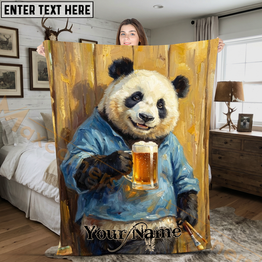 Maxcorners Creative Artist Panda with Beer Mug Personalized 3D Blanket