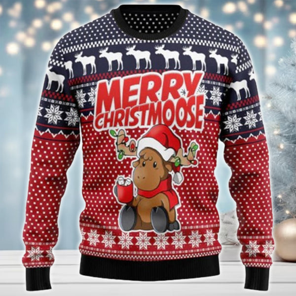 Maxcorners Moose Merry Christmas All Over Print Sweater