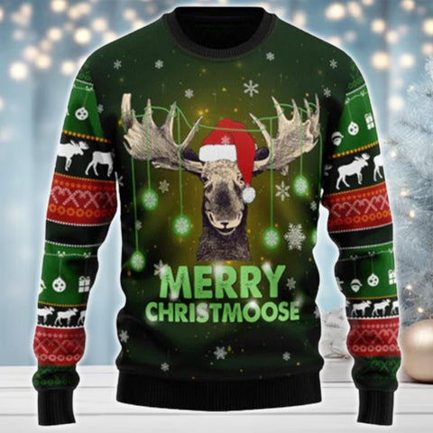 Maxcorners  Merry Christ Moose All Over Print Sweater