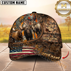 Maxcorners Moose Hunting Camo With American Flag Personalized Hat 3D Printed Multicolor | Brown