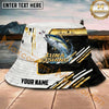 Maxcorners Fishing White Gold Geometric Sport Personalized Name 3D Bucket Hat (12 Fish Species)
