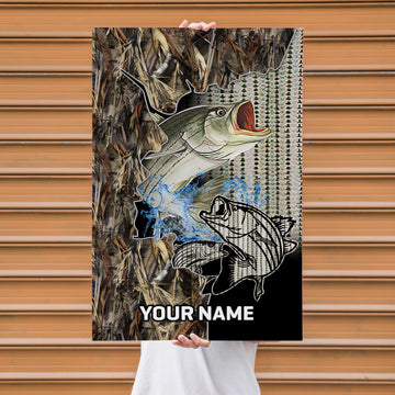 Maxcorners Striped Bass Fishing Camo Cutout Splash Design Personalized Name 3D Poster