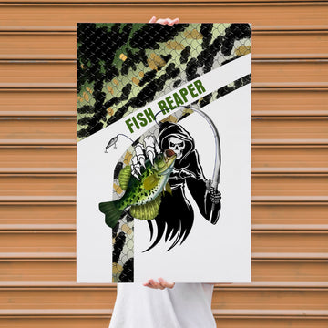 Maxcorners Largemouth Bass Fishing Grim Reaper Camo Style Personalized Name 3D Poster