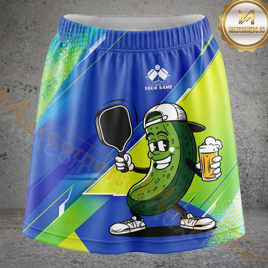 Maxcorners Pickleball Green Blue Pickle Player Personalized 3D Skort, Skirts With Shorts