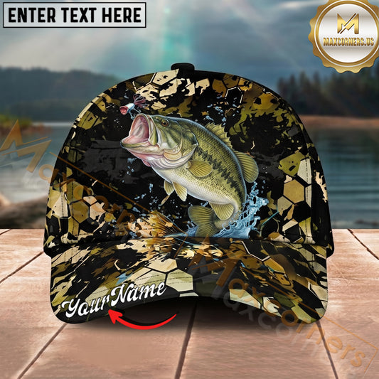 Maxcorners Fishing Woodland Camouflage Splash Personalized Name 3D Cap (12 Fish Species)
