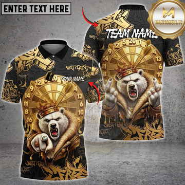 Maxcorners Darts Polar Bear King Crown Dartboard Graffiti Multicolor Customized Name, Team Name 3D Shirts