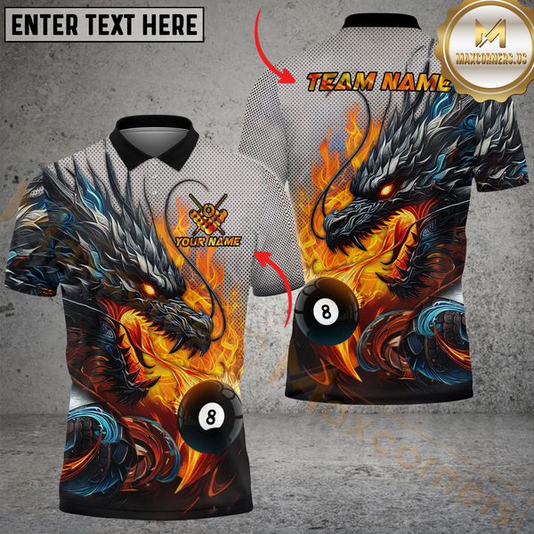 Maxcorners Billiard Ball 8 Burning Fire Dragon Multicolor Options Personalized Name, Team Name 3D Shirt