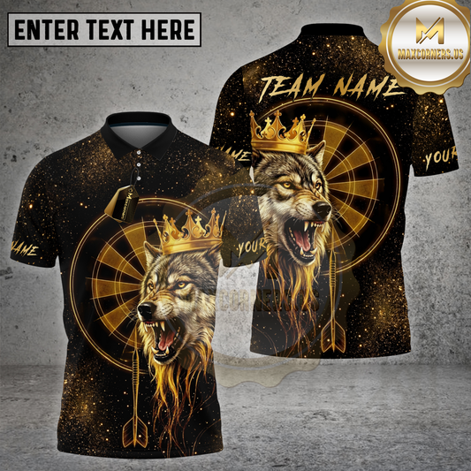 Maxcorners Dart Golden Wolf Crown Warrior Dartboard Multicolor Options Personalized Name, Team Name 3D Shirt (4 Colors)