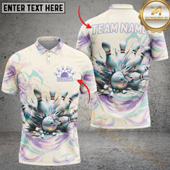 Maxcorners Bowling Cosmic Pastel Personalized Name Men And Women 3D Polo Shirt Custom Bowling Team Jersey (4 Colors)