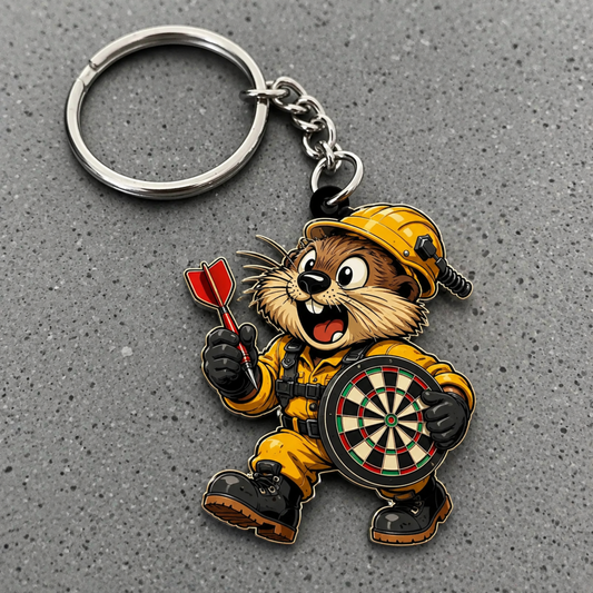 Maxcorners Darts Construction Worker Beaver 3D Keychain And Ornament