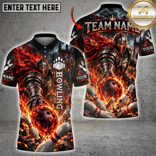 Maxcorners Bowling Fiery Hell Knight Warrior Flame Pins Strike Artwork Multicolor Customized Name, Team Name 3D Shirts