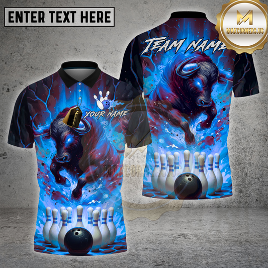 Maxcorners Bowling Shirts Flaming Bull Fire Explosion Theme Multi Options Personalized Name, Team Name 3D Shirt