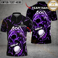 Maxcorners Thunder Skull Golf Polo Shirt, Customized Name & Team Name 3D Shirts (4 Colors)