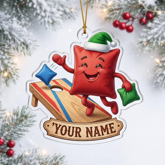Maxcorners Cornhole Red Bag Elf Hat Design Customized Name 3D Keychain And Ornament